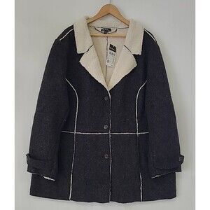 Ulla Popken Faux Fur Jacket 20/22 Wool Blend Button Up Jacket NWT